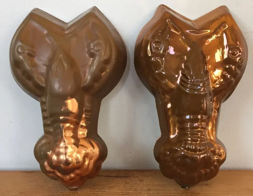 Pair Vtg Lobster Solid Copper Metal Molds Rustic Farmhouse Kitchen Wall Hangings